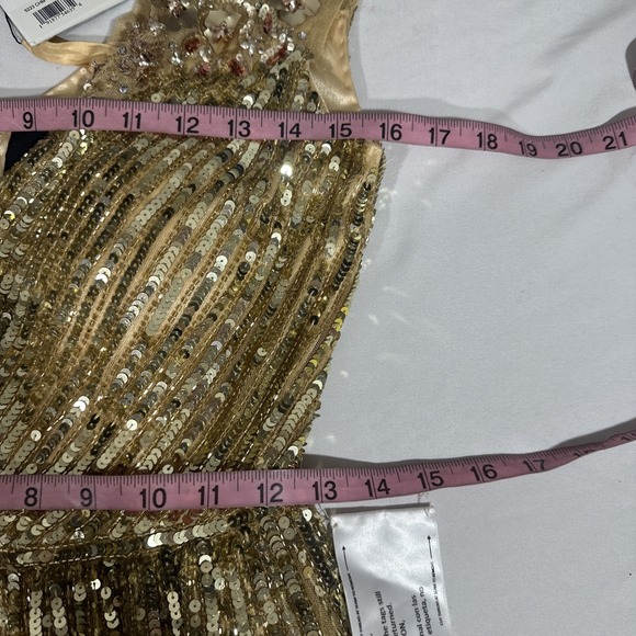 NWT Mac Duggal [ 4 ] 5223 Sequin & Floral Embellished A Line Gown in Gold #S2035 - Picture 4 of 14